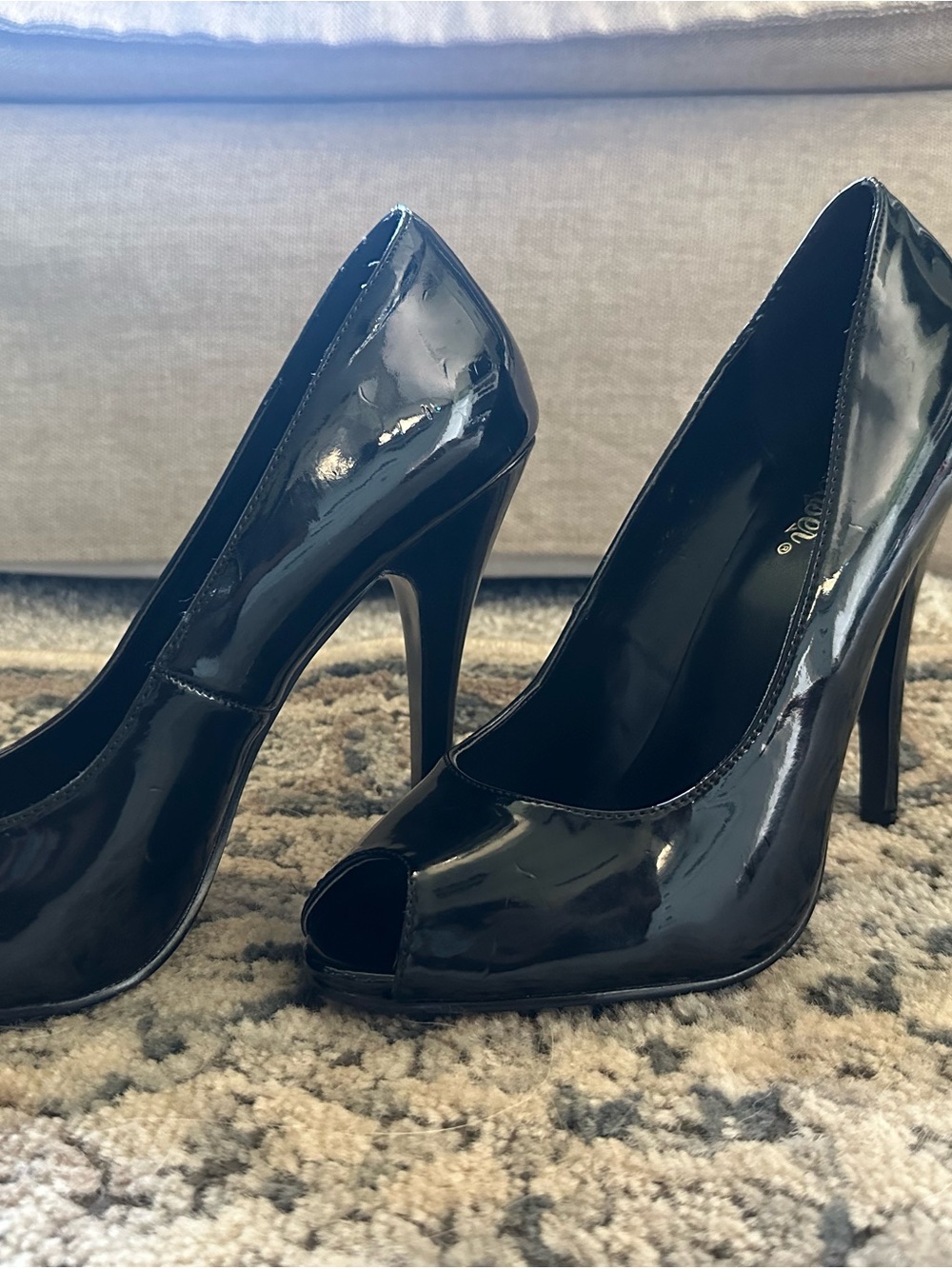 Pleaser Domina-212 Black Patent Peep Toe Pumps Heels Size 12